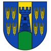 Wappen mit blauen und gelben Feldern, das einen Turm und Weizenähren zeigt.