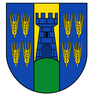 Wappen mit blauen und gelben Feldern, das einen Turm und Weizenähren zeigt.