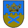 Ein blauer und gelber Schild mit einer goldenen Krone oben und einem blauen X in der Mitte.