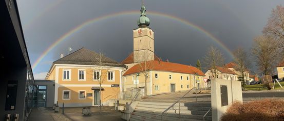 Sky, Road, Tarmac, City, Street, Building, Spire, Rainbow, Shelter, Clock Tower