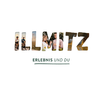 Illmitz Logo mit Fotos von Menschen und Natur. Die Wörter Illmitz und Erlebnis und du sind in Grün geschrieben.
