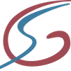 Ein abstraktes Design zeigt eine rote und blaue Kurve vor schwarzem Hintergrund mit vertikalen Linien. Das Design ist modern und minimalistisch.