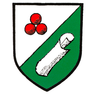 Ein Schild, der in zwei Teile geteilt ist, der obere Teil in Weiß mit drei roten Kreisen und der untere Teil in Grün mit einem weißen Pfeil.