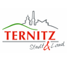 Das Ternitz Stadt & Land Logo zeigt eine stilisierte Skyline mit einem grünen Hügel im Vordergrund. Der Schriftzug 'TERNITZ' ist prominent in Rot dargestellt, mit 'Stadt & Land' darunter in einer roten und grauen Kombination.