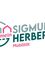 Das Logo von 'Mein Herberg' zeigt ein stilisiertes Haus-Symbol in Rot, Grau und Pink mit einem blau-grauen Gradientenhintergrund. Der Text 'SIGMUND HERBERG' ist in fetter grüner Schrift, darunter steht 'Mobilität' in Pink.