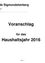 Gemeinde Sigmundsherberg, Bezirk Horn, Niederösterreich. Fläche 1.688 km2. Vorschlag für das Haushaltsjahr 2016. Seite 1.