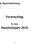 Ein Vorschlag für das Haushaltsjahr 2018 für die Gemeinde Sigmundsherberg in der Region Horn in Niederösterreich. Die Fläche beträgt 1,636 Quadratmeter. Seite 1 des Dokuments.