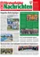 A newspaper page with a headline 'Doppeltes Badeerlebnis' and a picture of a pool with people. Another section 'Florianimesse erstmals in Sochau' with people in traditional attire. A photo of a procession with participants wearing hats and shoes. A smaller photo shows a man in a blue shirt with a sign.