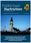 Ein blauer Umschlag zeigt den Titel 'Nachrichten' und einen Website-Link. Das Bild zeigt eine Kirche mit Turm, umgeben von Häusern, klarem Himmel und festlicher Atmosphäre.