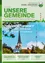 Plakat für die Gemeinde Dobl-Zwaring, mit einer Kirche und einem Turm. Es lädt zu einem schönen Sommer und erholsamen Urlaub ein und wünscht dies vom Gemeindevorstand, dem Gemeindevorstand und der Bürgermeisterin Waltraud Walch.
