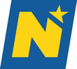 Ein blauer Hintergrund mit einem großen gelben Buchstaben 'N' und einem gelben Stern rechts neben dem Buchstaben.