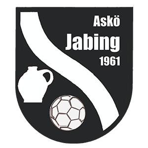 Das Bild zeigt einen weißen Fußeball und eine weiße Kanne auf schwarzem Hintergrund. Der Name 'Askö Jabing' und das Jahr '1961' sind ebenfalls in Weiß geschrieben.