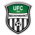 Das Logo des UFC Neckenmarkt, gegründet 1963, zeigt einen Fußball auf einem Schild mit schwarzen und weißen Streifen, vor einem grünen Hintergrund.