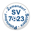 Das Logo für Zemendorf SV zeigt einen weißen Kreis mit schwarzem Rand, auf dem 'Zemendorf SV' in blauem Text, ein Fußball in Blau und Weiß und die Nummer '7023' abgebildet sind.