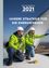 Ein Geschäftsbericht aus dem Jahr 2021 mit zwei Arbeitern auf einer Windturbine, einer kniend und einer stehend mit einem Seil, beide in Sicherheitsausrüstung. Der Text lautet 'Unsere Strategie für die Energiewende', was auf einen Fokus auf die Energiewende hindeutet.