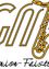 Das Bild zeigt den Text 'GM' und 'Internion-Feistriitt' mit einer Saxophon-Silhouette in Gelb und Schwarz auf weißem Hintergrund.