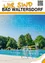 Ein Werbeplakat für Bad Waltersdorf zeigt einen Außenpool mit einer gelben Wasserrutsche, umgeben von üppigem Grün. Die Überschrift 'Schöne Ferien!' in fetten Buchstaben deutet auf ein Urlaubsthema hin.