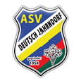 Das ASV Jahndorf-Emblem zeigt einen Schild mit blauen, gelben, roten und grünen Streifen, einem weißen Rand und einem grünen Blumendesign. Der Text 'ASV' steht in Gelb über den Streifen, und '1954' steht unter dem Blumendesign.
