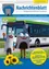 Plakat mit einem Bus und Maskottchen in Burgkostümen. Es enthält Informationen über eine Gemeindeinitiative, kostenlose Parktickets und neue regionale Busdienste.