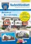 Ein illustriertes Plakat, das ein modernes Wohnhaus in Wollersdorf-Steinabruckl, Niederösterreich, zeigt. Es hebt aktuelle Bauprojekte hervor, einschließlich eines kombinierten Wohn- und Geschäftshauses an der Mittereweg. Es wird auch ein spezieller Taxi-Service für Beratungen erwähnt.