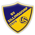 Das gelbe und blaue Schildlogo von SV ZILLINGDORF, gegründet 1919, zeigt eine Volleyball in der Mitte.
