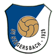 A shield-shaped emblem with blue and white sections, a brown soccer ball in the center, and the text 'SV STEGEBACH-1929' written in white font.