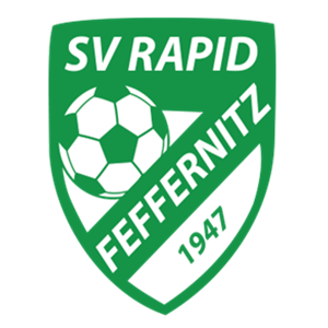 Das Logo des SV Rapid Feffernitz zeigt einen Fußball auf einem grünen Schild. Die Worte SV Rapid sind weiß geschrieben, während Feffernitz und das Jahr 1947 weiß auf grünem Hintergrund geschrieben sind.