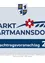Plakat für den 1. Nachtragsvoranschlag von Hartmannsdorf, mit dem Wappen des Dorfes, einer Bevölkerungszahl von 2.989 und einer Fläche von 2,924 Hektar zum 31.10.2023.