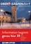 Ein Flyer aus dem Winter 2017 zeigt eine Stadt mit einer Kirche und einem Rathaus. Der Boden ist schneebedeckt, und es gibt Straßenlaternen und eine Leiter. Der Text lautet 'Information beginnt genau hier' in Deutsch.