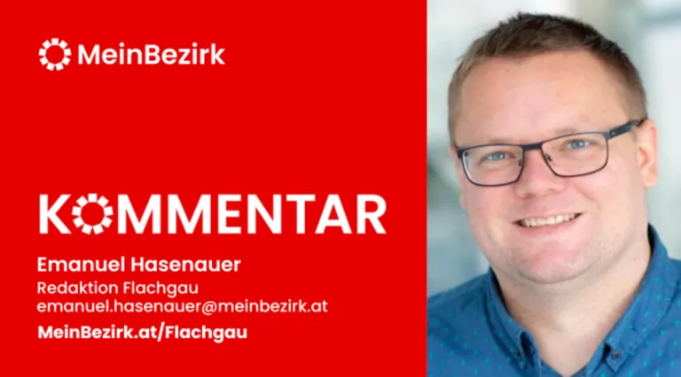 Ein Werbebild zeigt einen lächelnden Mann mit Brille, neben dem Text 'Bezikr' und 'COMMENTAR' auf rotem Hintergrund. Unten befindet sich ein Website-Link und eine E-Mail-Adresse.