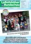 Das Bild zeigt eine Gruppe von Kindern, die Plüschtiere halten, auf Ziegelstufen stehend und sitzend. Sie tragen grüne Hüte und halten Urkunden. Der Hintergrund zeigt ein Gebäude und Bäume. Der Text lautet: 'Wir sind der erste Kindergemeinderat in Labnitzhöhe!'
