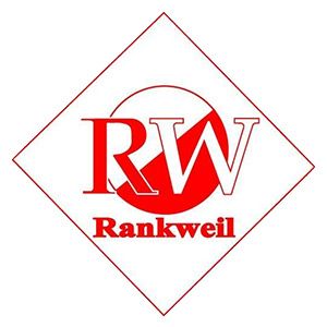The logo for Rankweil, displayed on a white background, features a red circle with a stylized 'RW' inside, bordered by a red diamond shape.