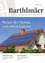 Das Titelbild einer Zeitschrift mit dem Namen 'Barthlmaier' zeigt ein Haus mit Solarmodulen. Der Titel lautet 'Wenn der Strom von oben kommt'. Das Haus hat einen Schornstein, eine Satellitenschüssel und Blumen im Fenster. Die Zeitschrift handelt von Elektrizität aus Photovoltaik.