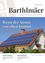 Das Titelbild einer Zeitschrift mit dem Namen 'Barthlmaier' zeigt ein Haus mit Solarmodulen. Der Titel lautet 'Wenn der Strom von oben kommt'. Das Haus hat einen Schornstein, eine Satellitenschüssel und Blumen im Fenster. Die Zeitschrift handelt von Elektrizität aus Photovoltaik.