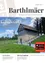 Die Titelseite einer Zeitschrift mit dem Namen 'Barthlmaer' zeigt ein Bild eines Bauernhauses und den Text 'Kellerstockl' und 'Sanierungsarbeiten sind abgeschlossen'. Eine Eröffnungsveranstaltung am Nationalfeiertag um 14:00. Verfügbar im App Store und Google Play.