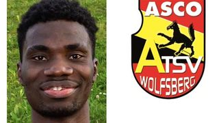 Ein Foto eines lächelnden Mannes mit einem grasigen Hintergrund und einem Logo für ASV Wolfsberg auf der rechten Seite.