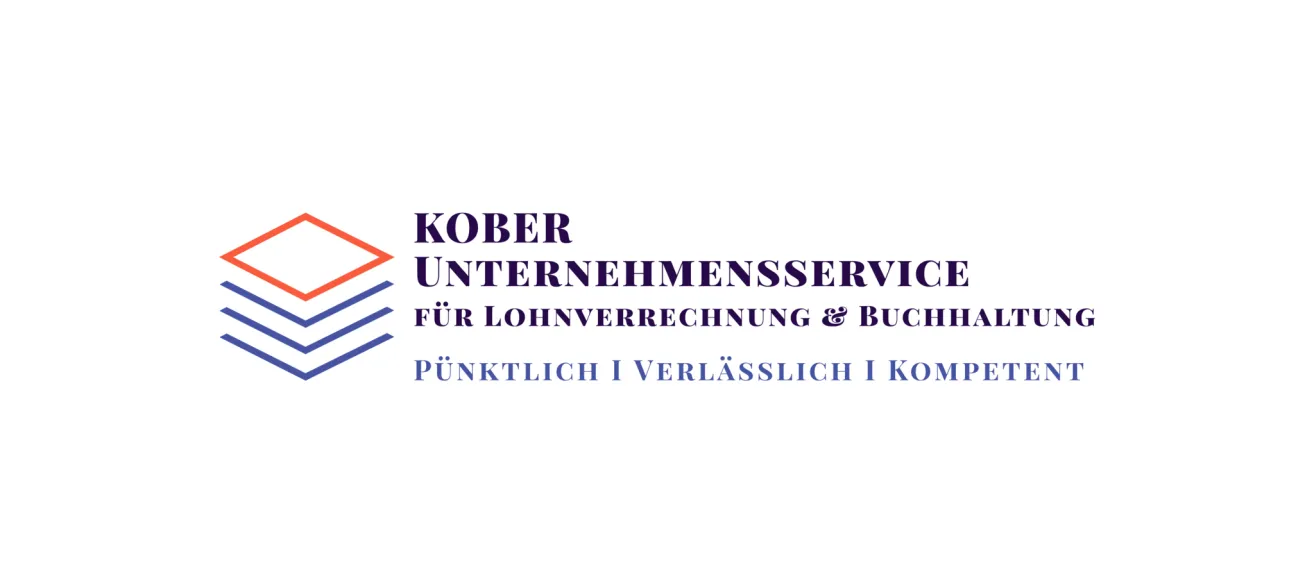 The image displays a company logo. It reads 'Kober Unternehmensservice', and it offers payroll calculation and accounting services. It emphasizes reliability, punctuality, and professionalism.