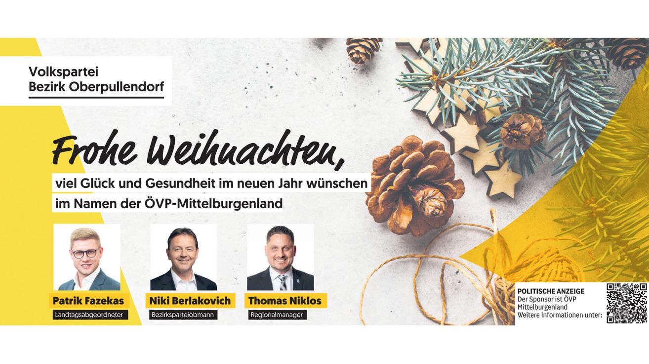 Weihnachtskarte von OVP-Mittelburgenland. Mit Niki Berlakovich, Bezirksparteiobmann, und Thomas Niklos, Regionalmanager.