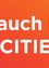 Ein orangefarbener Hintergrund zeigt weißen Text mit der Aufschrift 'es auch ist, mit CITIES.' Es scheint eine Verbindung zwischen etwas und Städten anzudeuten.