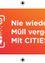 Ein orangefarbener Banner mit einem QR-Code auf der linken Seite und dem Text 'Nie wieder Müll vergessen mit CITIES.' in Weiß auf orangefarbenem Hintergrund.