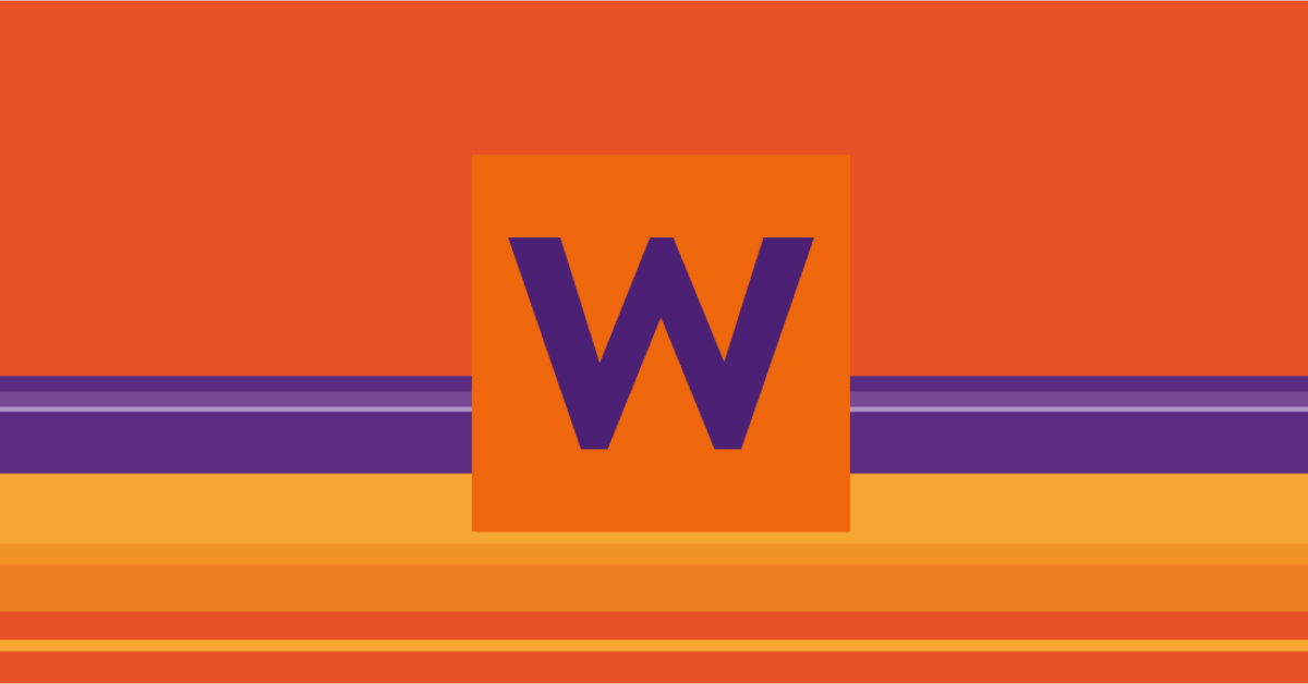 Ein orangefarbenes Quadrat mit dem Buchstaben W in Lila wird auf einem orangefarbenen Hintergrund angezeigt.