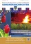 Eine Collage aus vier Bildern, die ein rotes Osterei, ein Lagerfeuer mit Zuschauern, eine rote Tulpe und einen Wasserfall in einem Fluss zeigen.