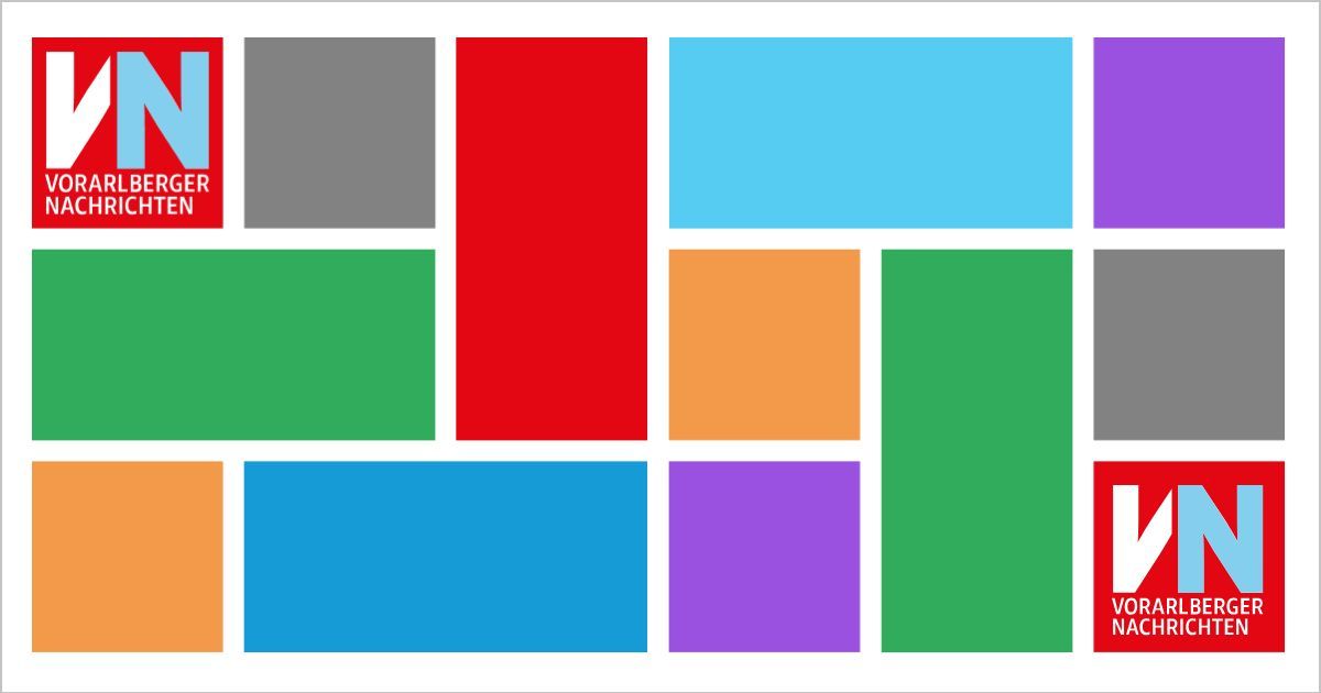 Das Bild enthält eine Gitterstruktur aus sechs farbigen Quadraten: grau, rot, blau, grün, orange und lila. Die Farben sind in einem Rasterlayout mit zwei Reihen und drei Spalten angeordnet.