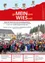 Plakat für ein Karnevalsevent in Wies, Deutschland. Zeigt eine Menschenmenge in Kostümen, Gebäude und einen leuchtend roten Hintergrund. Das Event findet am 14. Februar um 13:00 Uhr statt.