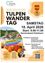 Plakat für den Edelsbacher Tulpenwandertag am Samstag, 18. April 2026. Beginn um 9:00-11:00 im Gemeindeamt Edelsbach. Kulinarische Schmankerl, mit Wanderwegen von 12km, 8,5km und 5km. QR-Code für Details.