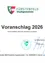 Das Dokument zeigt das Wappen der Stadtgemeinde Furstenfeld in Österreich. Unter dem Wappen steht 'Vorschlag 2026'. Eine Unterschriftenzeile ist vorhanden mit der Aufschrift 'Der Bürgermeister'. Das Datum 'November 2025' ist ebenfalls sichtbar.