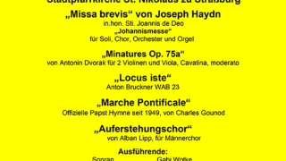 Easter Sunday event on April 5, 2026, marking 25 years of 'Musica Sacra'. At 9:30 AM in St. Nikolaus Church, Strasbourg, Joseph Haydn's 'Missa brevis' by St. Johannis de Deo, 'Johannismesse', for solo, choir, orchestra, and organ.