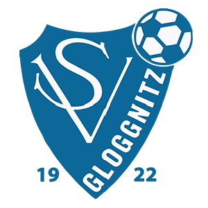 Ein blaues Logo mit einem stilisierten 'S', das sich mit einem Fußball überschneidet, darunter steht 'GLOGGNITZ' in weißer Schrift.