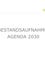 Eine weiße Seite zeigt 'BESTANDSAUFNAHME' und 'AGENDA 2030' in fetter, grüner Schrift, mit 'trofaia' oben rechts.