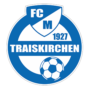 The logo for FC M Traiskirchen features a blue shield with white borders. Inside the shield, there are the letters 'FC M' and the year '1927'. Below, the word 'TRAISKIRCHEN' is written in white on a blue background. A soccer ball is also depicted in blue and white.